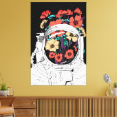 Astronaut Floral space art Canvas Afdruk (Insitu (Woonkamer))