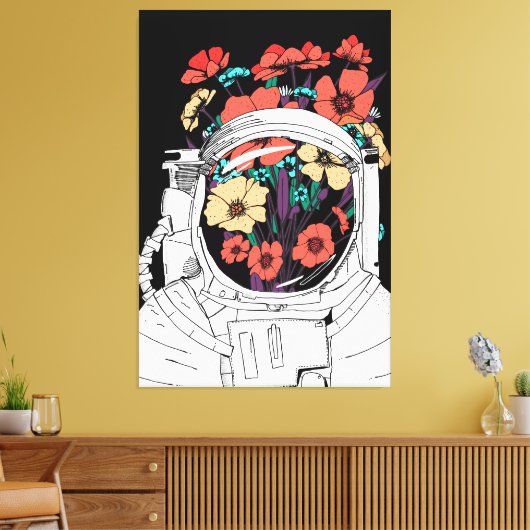 Astronaut Floral space art Canvas Afdruk (Insitu (Woonkamer))