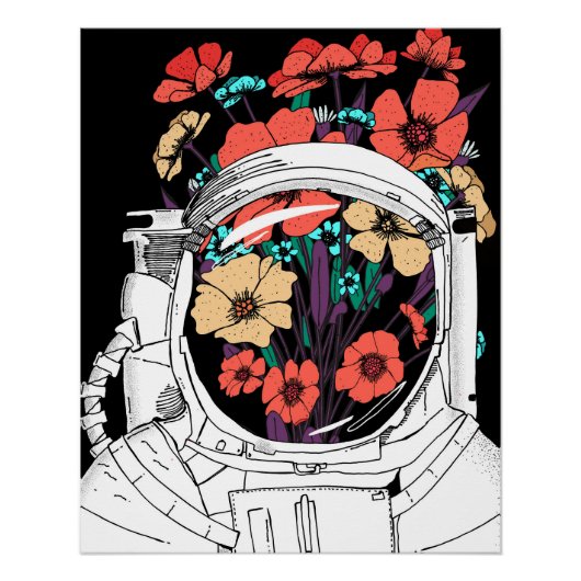 Astronaut Floral space art Perfect Poster (Voorkant)
