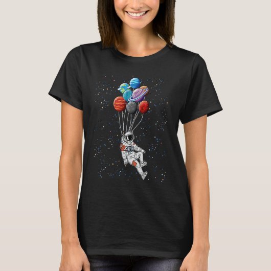 Astronaut Flying with Planet Balloons Floating in  T-shirt (Voorkant)