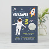 Astronaut Foto Raket Outer Space Kids Verjaardag Kaart (Staand voorkant)