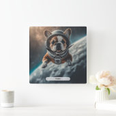 Astronaut French Bulldog Space Nursery  Vierkante Klok (Huis)