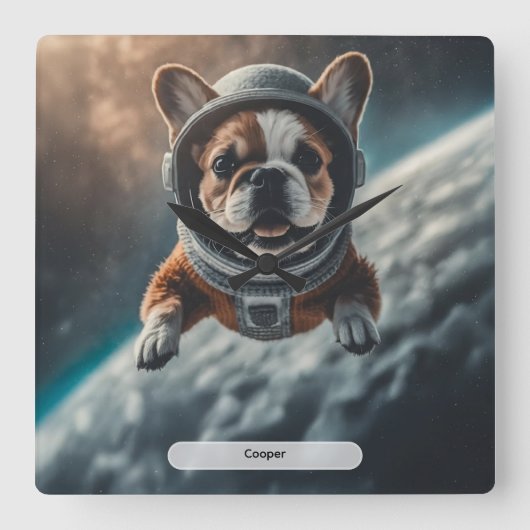 Astronaut French Bulldog Space Nursery  Vierkante Klok (Voorkant)