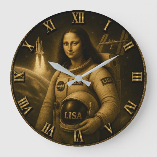 Astronaut Funny Mona Lisa Space Explorer Gift Grote Klok (Voorkant)