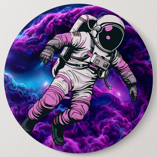 Astronaut Galaxy Paarse Roos Ronde Button 6,0 Cm (Voorkant)