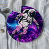 Astronaut Galaxy Paarse Roos Ronde Button 6,0 Cm (In situ)
