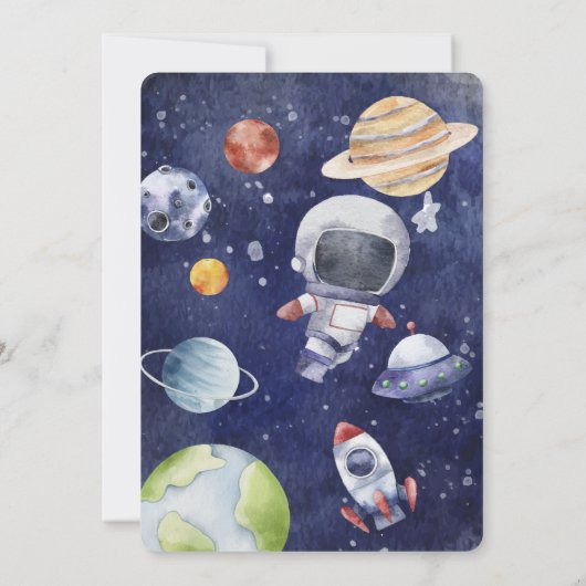 Astronaut Galaxy Personaliseer 1e Verjaardagsfeest Kaart (Achterkant)