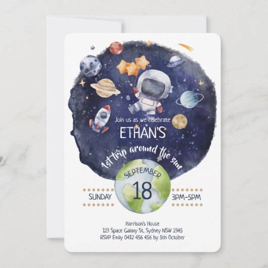 Astronaut Galaxy Personaliseer 1e Verjaardagsfeest Kaart (Voorkant)