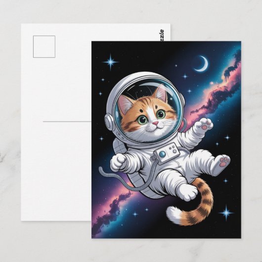 Astronaut Galaxy Planeet Ruimte Kat Kitten Kitty Briefkaart (Voorkant / Achterkant)