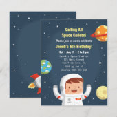 Astronaut Galaxy Space Boys Verjaardag Uitnodiging (Voorkant / Achterkant)