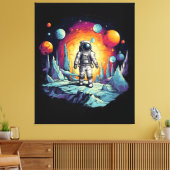 Astronaut Galaxy Space Explorer Wooden Wall Plaque Canvas Afdruk (Insitu (Woonkamer))