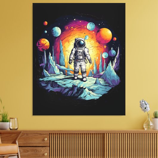 Astronaut Galaxy Space Explorer Wooden Wall Plaque Canvas Afdruk (Insitu (Woonkamer))