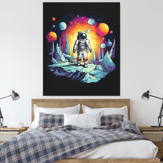 Astronaut Galaxy Space Explorer Wooden Wall Plaque Canvas Afdruk (Insitu (Slaapkamer))