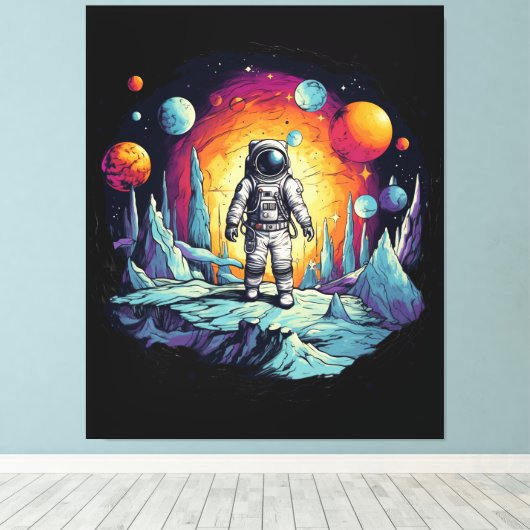 Astronaut Galaxy Space Explorer Wooden Wall Plaque Canvas Afdruk (Insitu (Houten vloer))