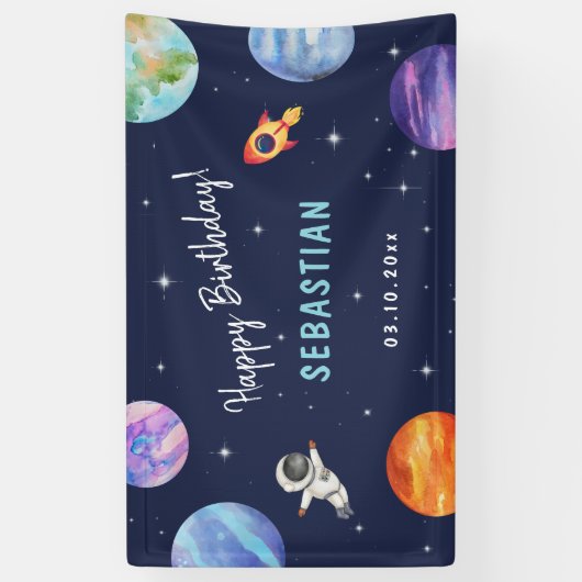 Astronaut Galaxy Verjaardag Blauw Welkom Spandoek (Verticaal)