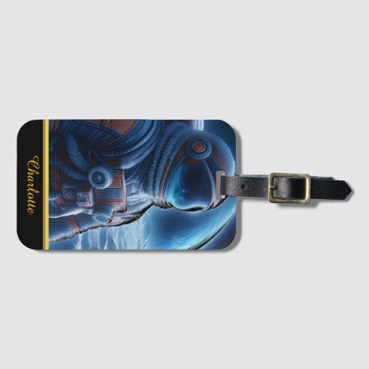 Astronaut gekleed in een zwaar, ijzig ruimtepak bagagelabel (Voorkant (horizontaal))