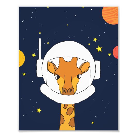 Astronaut Giraffe met Space Helmet Clipart Foto Afdruk (Voorkant)