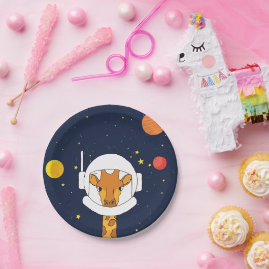 Astronaut Giraffe met Space Helmet Clipart Papieren Bordje (Feest)