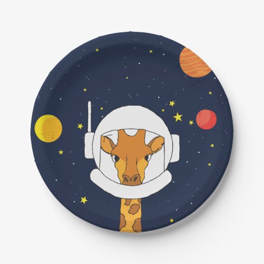 Astronaut Giraffe met Space Helmet Clipart Papieren Bordje (Voorkant)