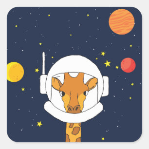 Astronaut Giraffe met Space Helmet Clipart Vierkante Sticker