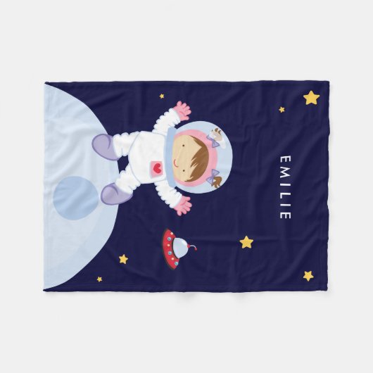 Astronaut Girl {brunette} Fleece Deken (Voorkant (Horizontaal))