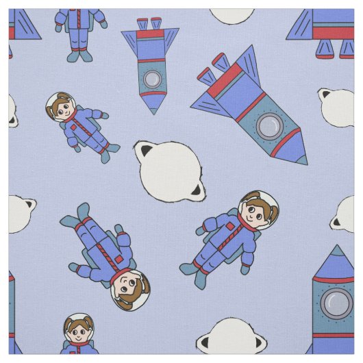 Astronaut Girl in Space Blue en Red Stof (Swatch)
