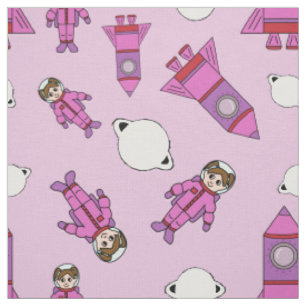 Astronaut Girl in Space Pink en Paars Stof