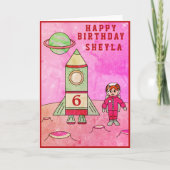 Astronaut Girl Moon in Space Schattige Happy Birth Kaart (Voorkant)