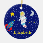 Astronaut Girl Night Sky Rocket Ornament (Voorkant)