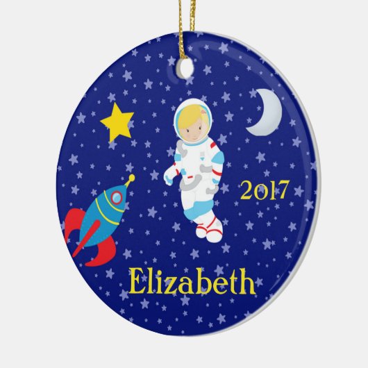 Astronaut Girl Night Sky Rocket Ornament (Links)