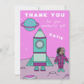 Astronaut Girl op maan Dank je neemt je gezicht in Bedankkaart (Voorkant)