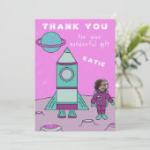 Astronaut Girl op maan Dank je neemt je gezicht in Bedankkaart (Staand voorkant)