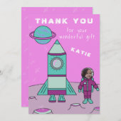 Astronaut Girl op maan Dank je neemt je gezicht in Bedankkaart (Voorkant / Achterkant)