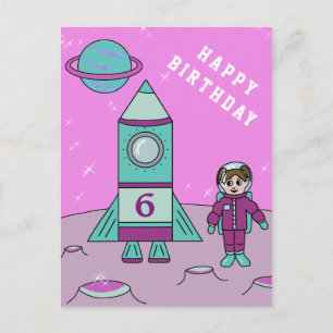 Astronaut Girl op Moon Space Happy Birthday Briefkaart