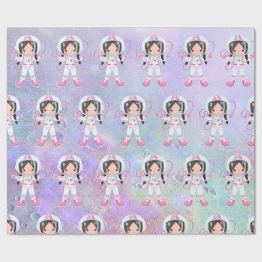 Astronaut girl Outer Space Cadeaupapier (Vlak)