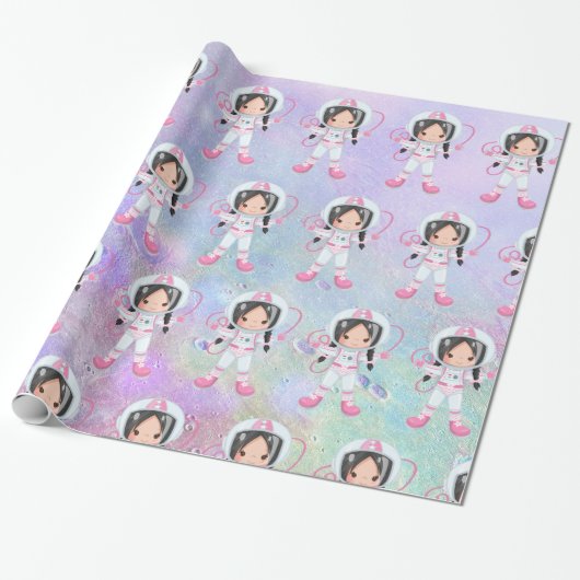 Astronaut girl Outer Space Cadeaupapier (Uitgerold)