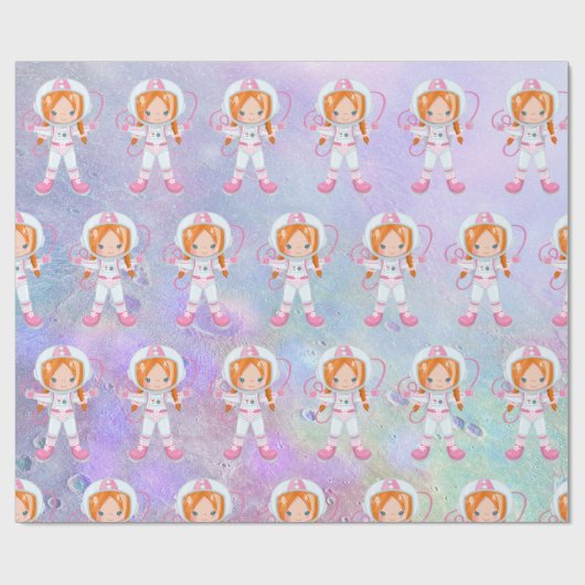 Astronaut girl Outer Space Cadeaupapier (Vlak)