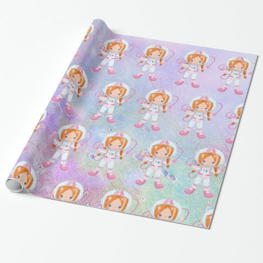 Astronaut girl Outer Space Cadeaupapier (Uitgerold)