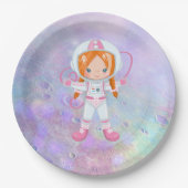 Astronaut girl Outer Space Papieren Bordje (Voorkant)