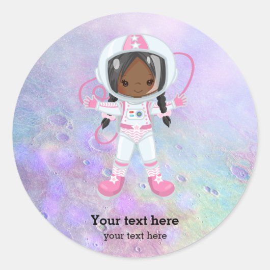 Astronaut girl Outer Space Ronde Sticker (Voorkant)