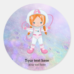 Astronaut girl Outer Space Ronde Sticker