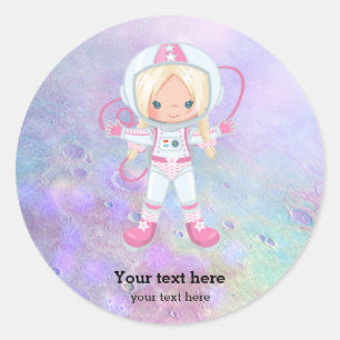 Astronaut girl Outer Space Ronde Sticker