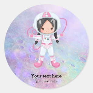 Astronaut girl Outer Space Ronde Sticker