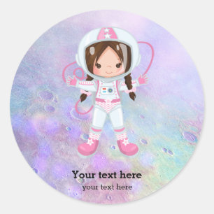 Astronaut girl Outer Space Ronde Sticker