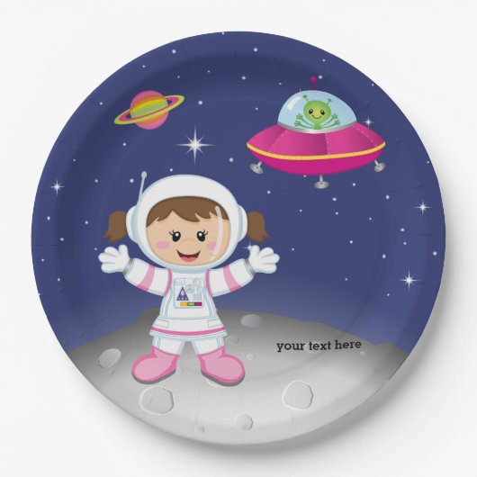 Astronaut girl papieren bordje (Voorkant)