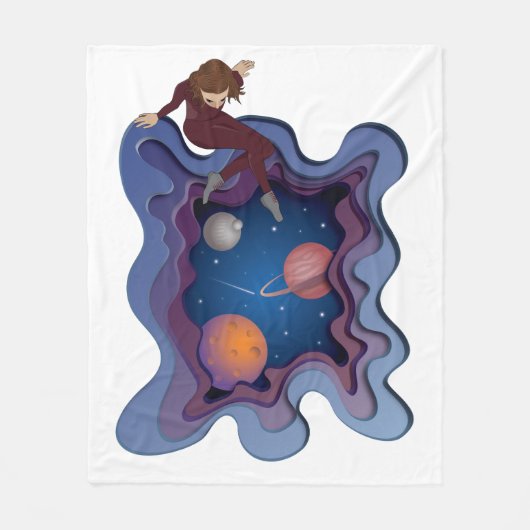 Astronaut Girl Space Gazing Fleece Deken (Voorkant)