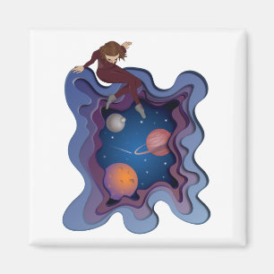 Astronaut Girl Space Gazing Magneet