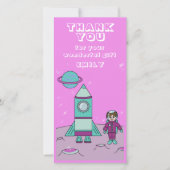 Astronaut Girl Space Rocket Roze Verjaardag Bedankkaart (Voorkant)