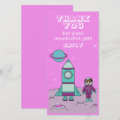 Astronaut Girl Space Rocket Roze Verjaardag Bedankkaart (Voorkant / Achterkant)