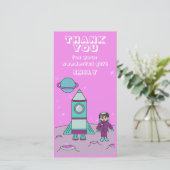 Astronaut Girl Space Rocket Roze Verjaardag Bedankkaart (Staand voorkant)